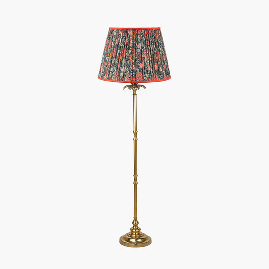 Trafalgar Gold Metal Palm Tree Floor Lamp Base with Floressa 45cm Red Floral Patterned Mushroom Pleat Tapered Lamp Shade