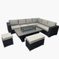 6-Piece Outdoor Rattan Sectional Sofa Set with Fire Pit Table – Wicker Patio Furniture Set with Cushions, Ottomans & Propane Fire Pit – All-Weather Garden Furniture Set