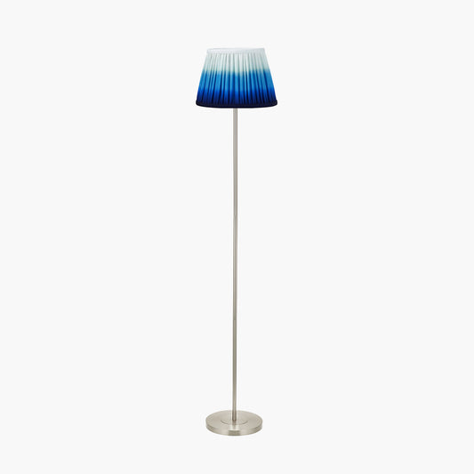 Sesvenna Brushed Silver Metal Stick Floor Lamp Base with Savoie 40cm Pleated Shade Cobalt