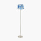 Sesvenna Brushed Silver Metal Stick Floor Lamp Base with Kyoto Flower 40cm Pleated Shade Cobalt
