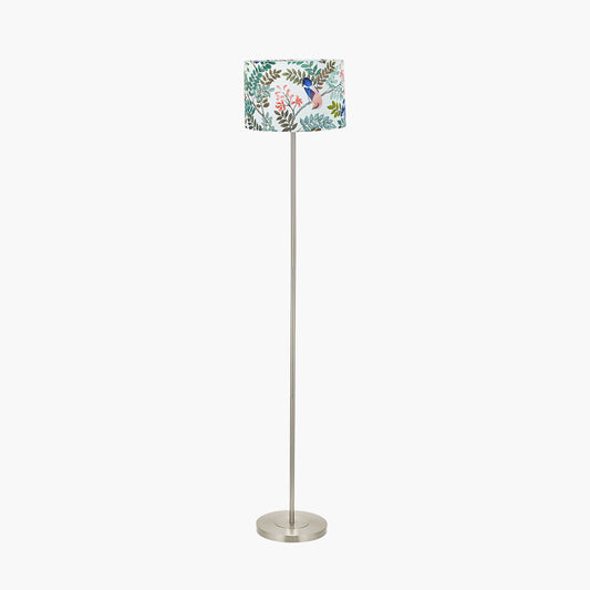 Sesvenna Brushed Silver Metal Stick Floor Lamp Base with Porcelaine de Chine 45cm Drum Shade Cobalt