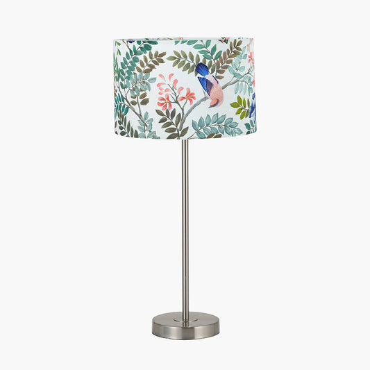 Sesvenna Brushed Silver Metal Stick Table Lamp Base with Porcelaine de Chine 35cm Drum Shade Cobalt