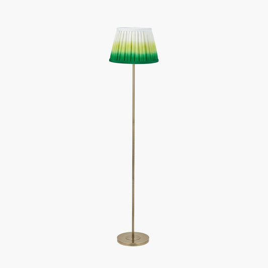 Sesvenna Antique Brass Metal Stick Floor Lamp Base with Savoie 40cm Pleated Shade Emerald