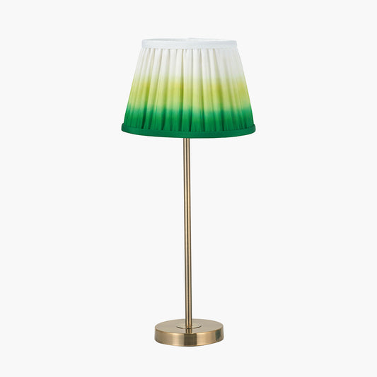 Sesvenna Antique Brass Metal Stick Table Lamp Base with Savoie 25cm Pleated Shade Emerald