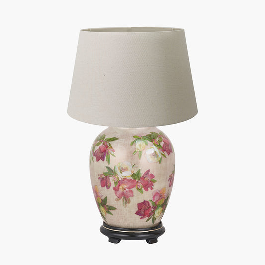 Hellebore Medium Glass Table Lamp Base with Coast 35cm Cream Calico Tapered Lampshade