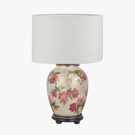 Hellebore Medium Glass Table Lamp Base with Lino 35cm White Self Lined Linen Cylinder Lampshade