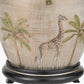 Safari Medium Glass Table Lamp Base with Bacall 40cm Almond Silk Knife Pleat Empire Lampshade