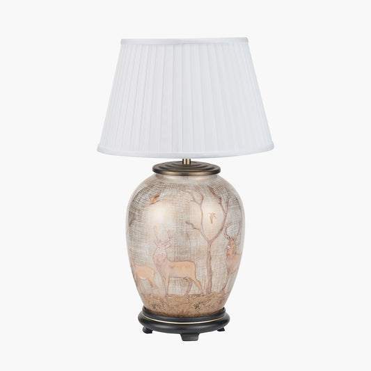 Deer Medium Glass Table Lamp Base with Lyndon 35cm Ivory Silk Mix Knife Pleat Tapered Lampshade