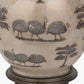 Guinea Fowl Large Glass Table Lamp Base with Henry 40cm Tobacco Handloom Cylinder Lampshade