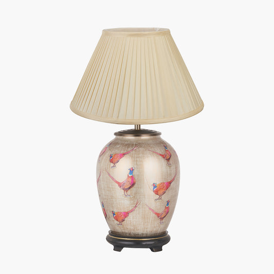 Pheasant Medium Glass Table Lamp Base with Bacall 35cm Almond Silk Knife Pleat Empire Lampshade