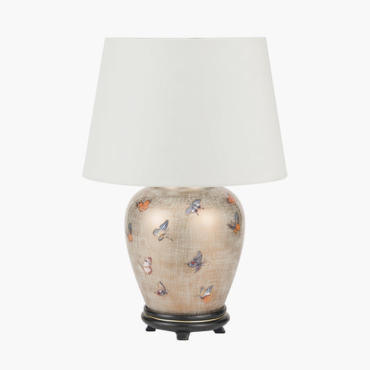 Butterflies Small Glass Table Lamp Base with Adelaide 30cm Ivory Tapered Cotton Mix Lampshade