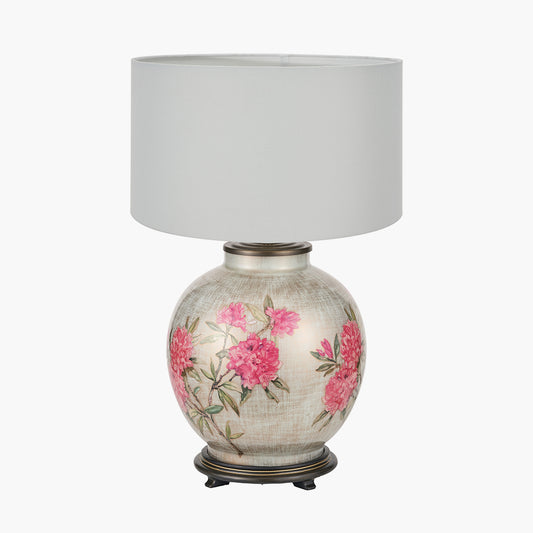 Rhododendron Large Glass Table Lamp Base with Harry 45cm Ivory Cotton Mix Cylinder Lampshade
