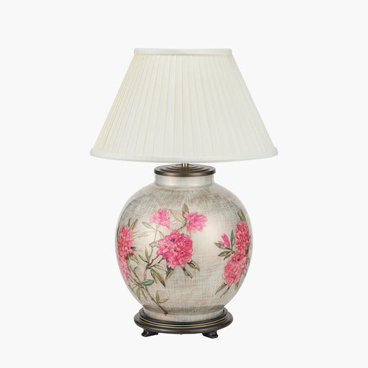 Rhododendron Large Glass Table Lamp Base with Bacall 50cm Almond Silk Knife Pleat Empire Lampshade