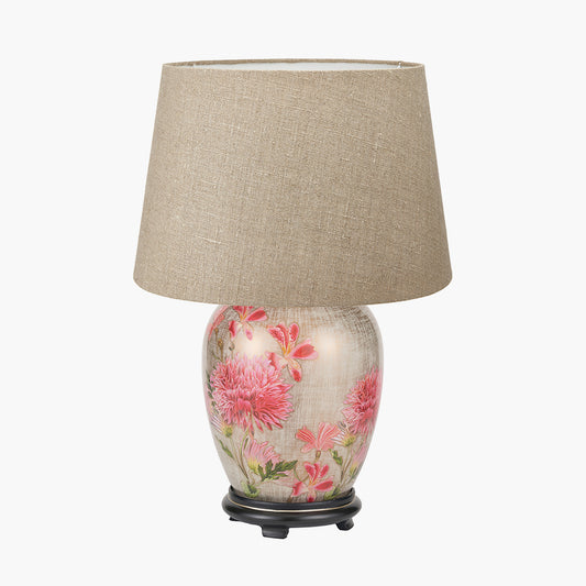Dahlia Alstroemeria Medium Glass Lamp Base with Milos 35cm Natural Linen Tapered Lampshade