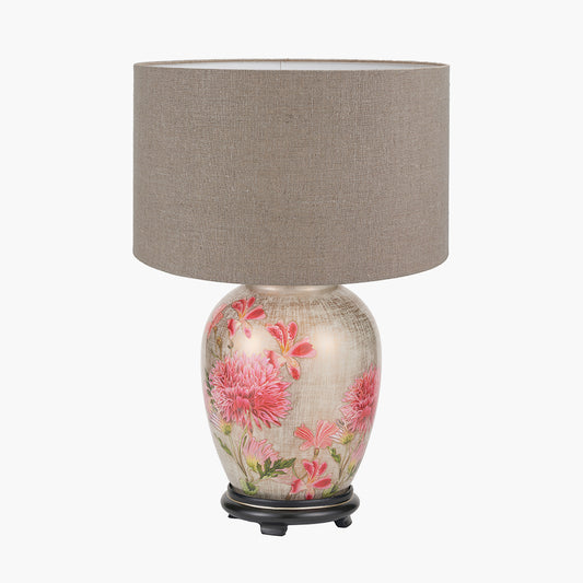 Dahlia Alstroemeria Medium Glass Lamp Base with Edward 35cm Natural Linen Cylinder Lampshade