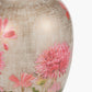 Dahlia Alstroemeria Medium Glass Lamp Base with Bacall 40cm Almond Silk Knife Pleat Empire Lampshade