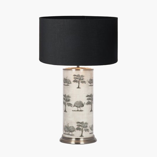 Guinea Fowl Large Cylinder Glass Table Lamp Base with Harry 40cm Black Cotton Mix Cylinder Lampshade