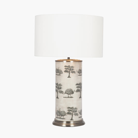 Guinea Fowl Large Cylinder Glass Table Lamp Base with Henry 40cm White Handloom Cylinder Lampshade