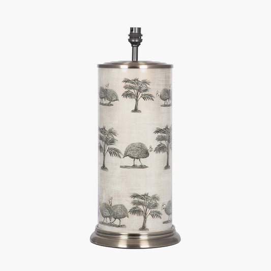 Guinea Fowl Large Cylinder Glass Table Lamp Base with Henry 40cm White Handloom Cylinder Lampshade
