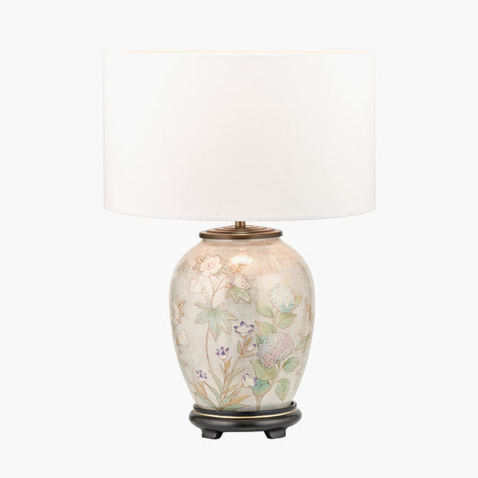 Daikon Flower Medium Glass Table Lamp Base with Henry 35cm White Handloom Cylinder Lampshade