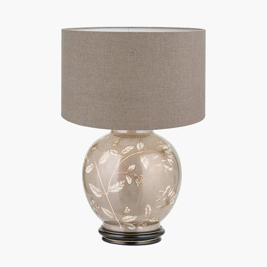 Honeysuckle Large Glass Table Lamp Base with Edward 40cm Natural Linen Cylinder Lampshade