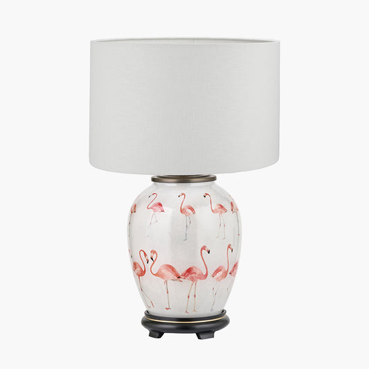 Flamingo Medium Glass Table Lamp Base with Lino 35cm White Self Lined Linen Cylinder Lampshade