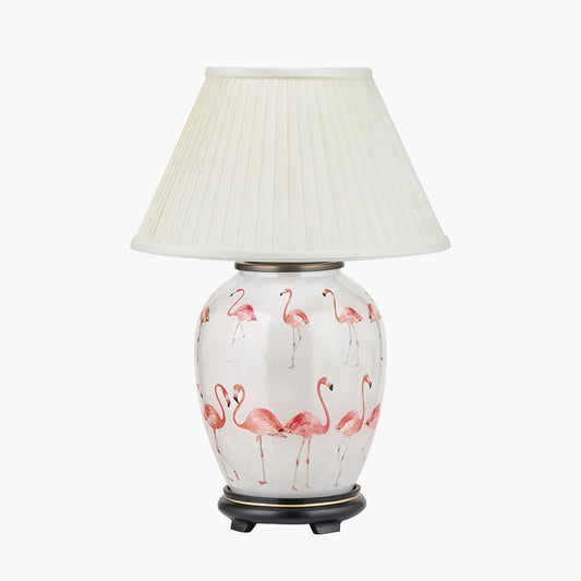 Flamingo Medium Glass Table Lamp Base with Bacall 40cm Almond Silk Knife Pleat Empire Lampshade