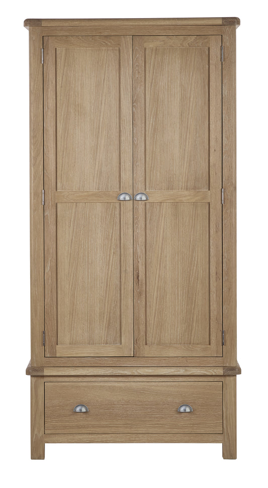 Memphis Limed Oak 2 Door 1 Drawer Wardrobe