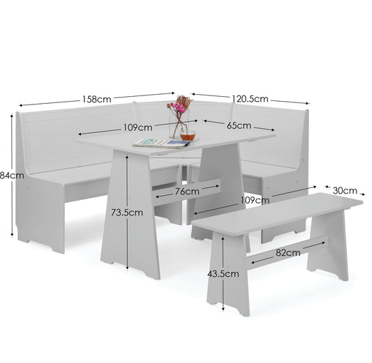 Newport Corner Dining Set With Storage Bench - Dove Grey
