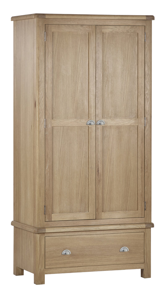 Memphis Limed Oak 2 Door 1 Drawer Wardrobe