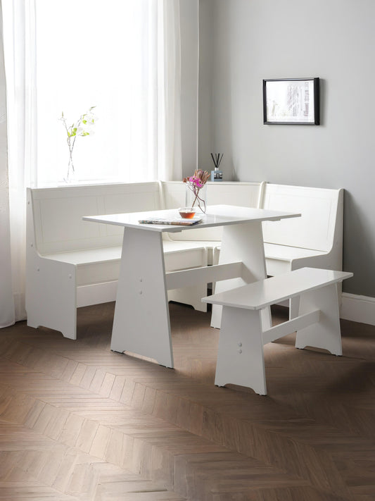 Newport Corner Dining Set With Storage Bench - Surf White