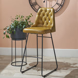 Camillo Mustard Leather and Iron Bar Stool