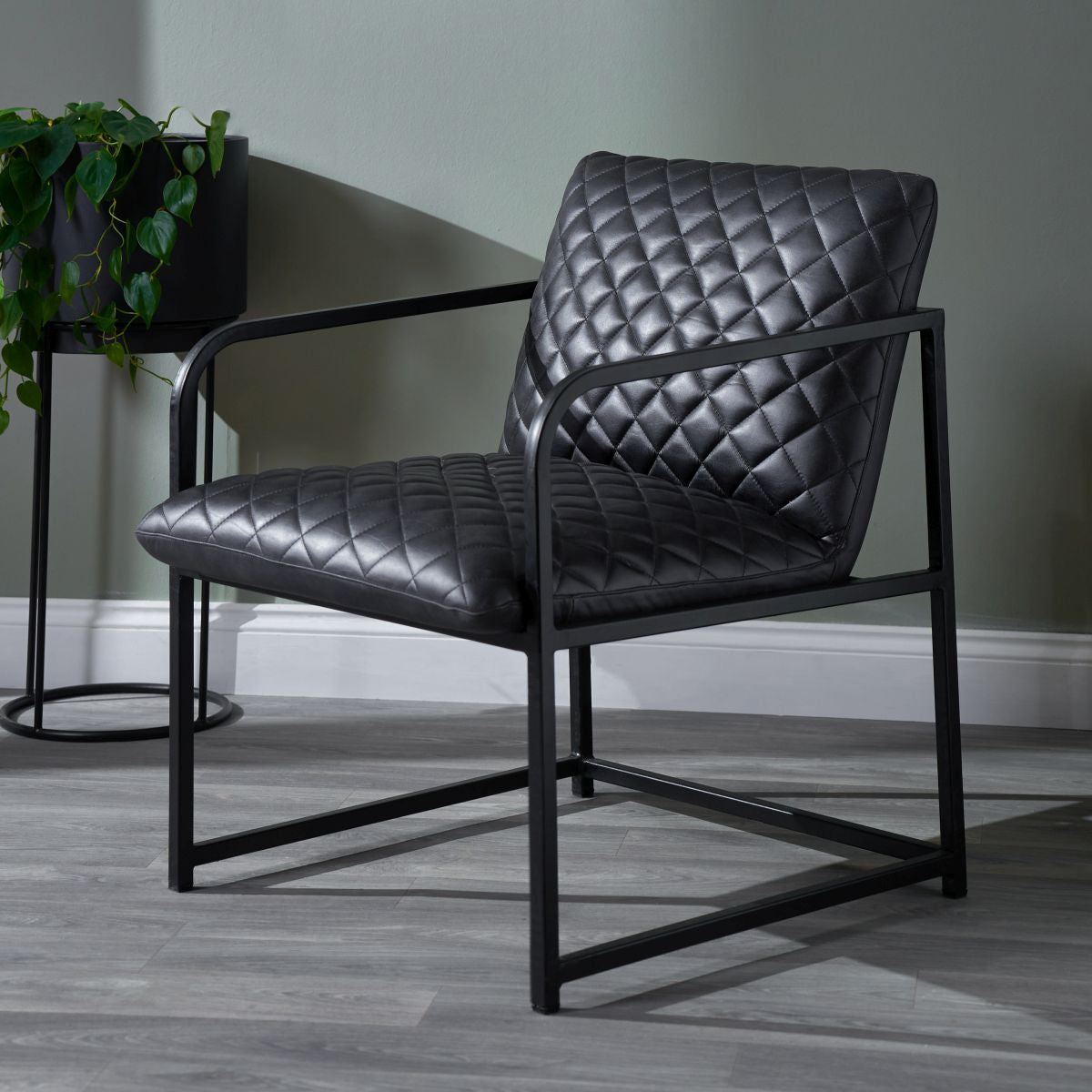 Marchetti Steel Grey Leather and Iron Arm Chair
