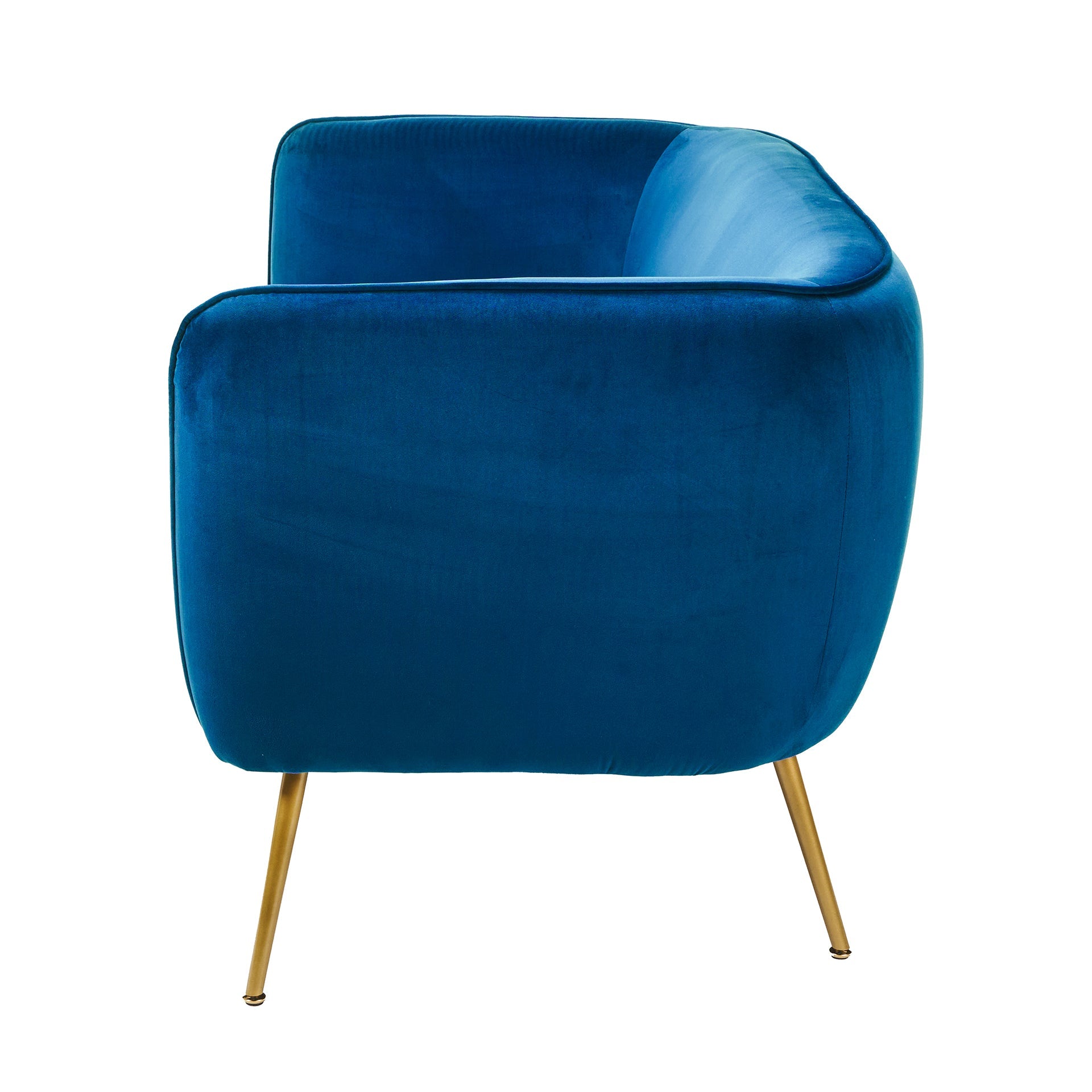 Lucca Sapphire Blue Velvet Sofa with Gold Legs