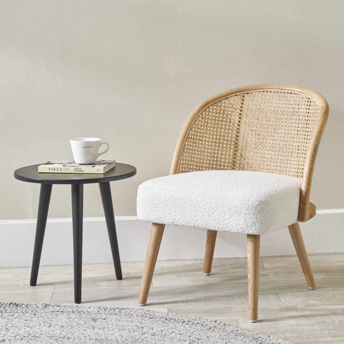 Genoa Bouclé and Natural French Cane Chair