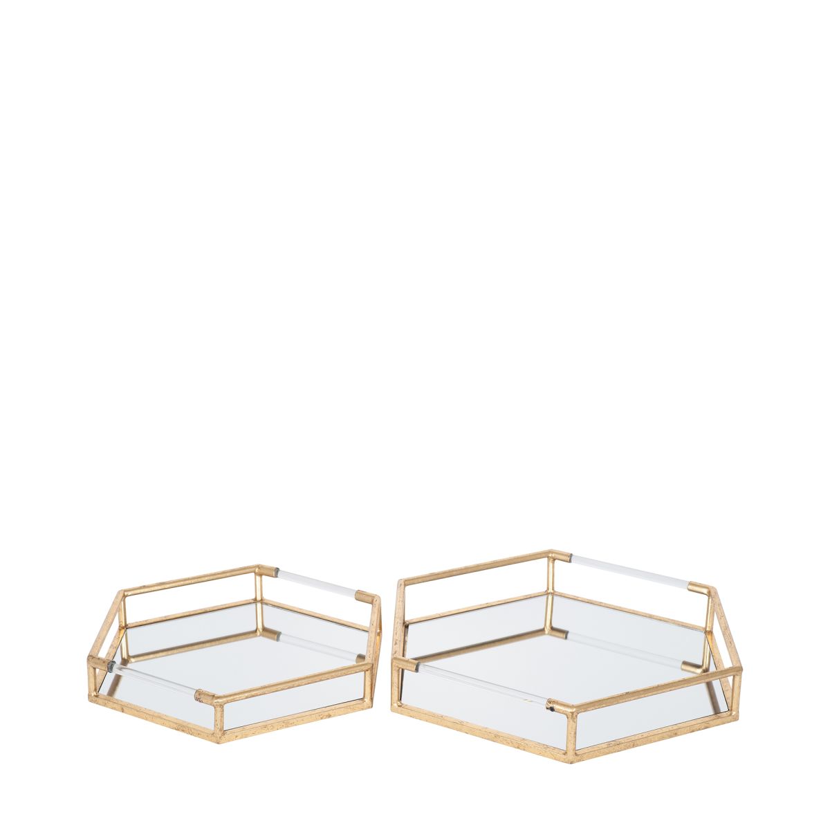 S/2 Gold Metal and Mirror Trays