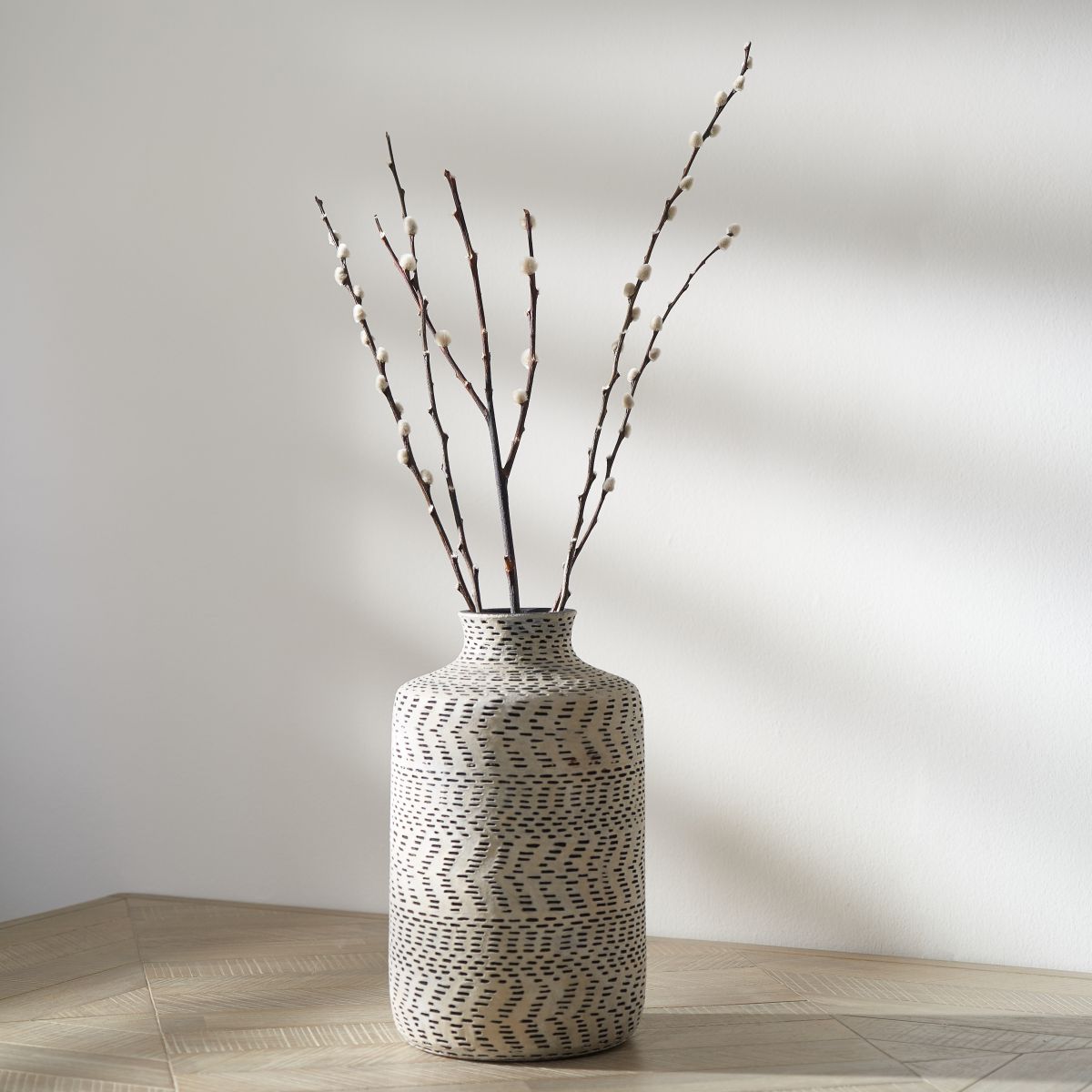Atouk Textured Natural and Black Stoneware Vase