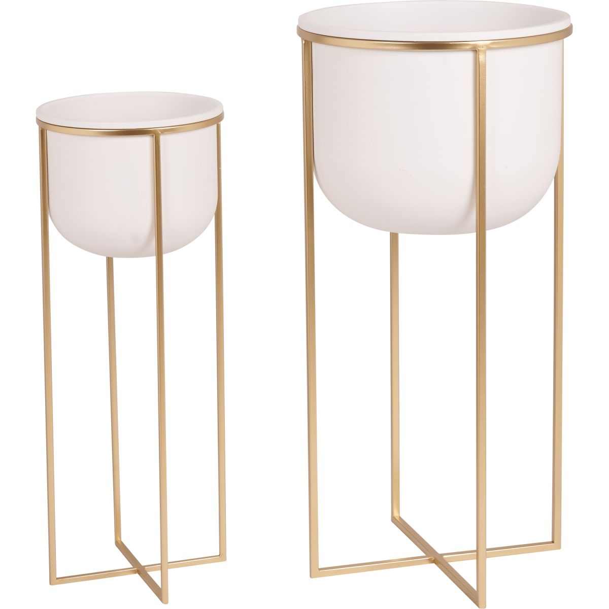 S/2 White and Gold Metal Planters