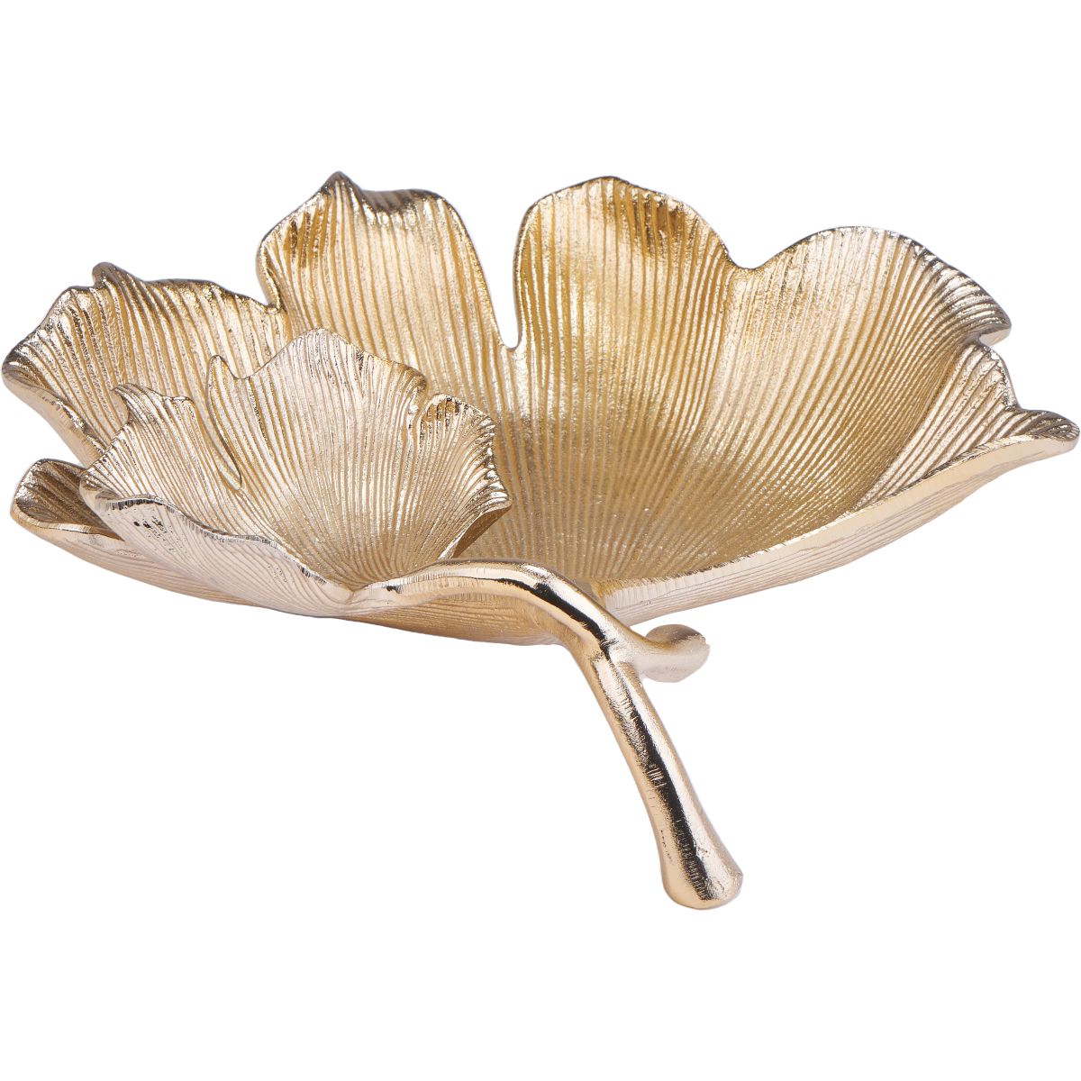 Shiny Gold Metal Decorative Dual Gingko Leaf Bowl