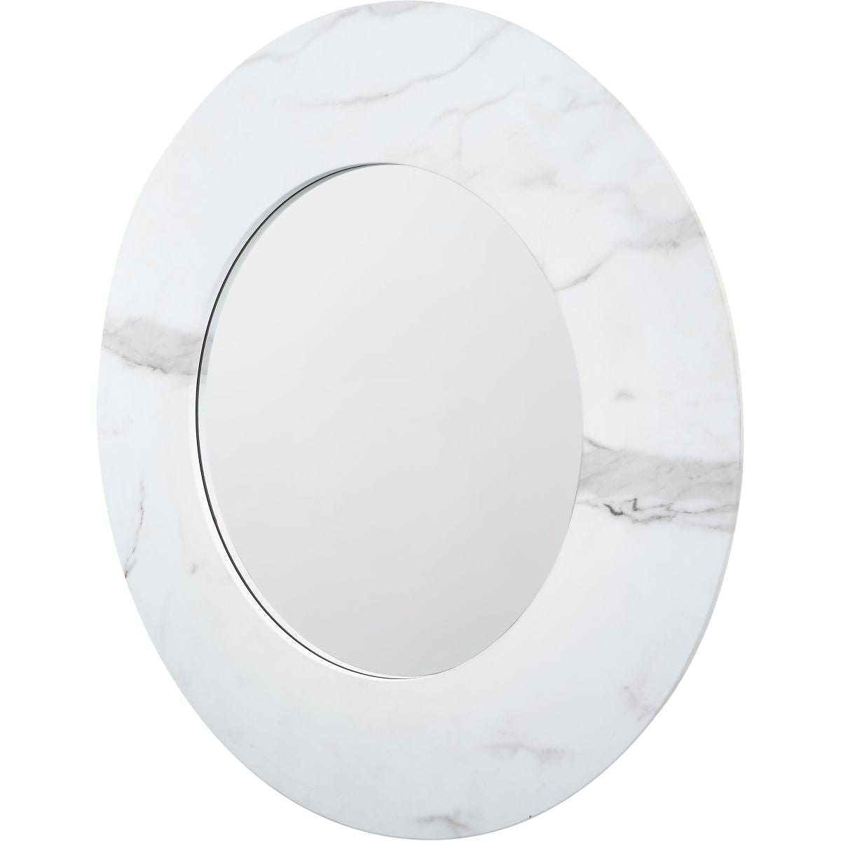 White Marble Veneer Round Wall Mirror
