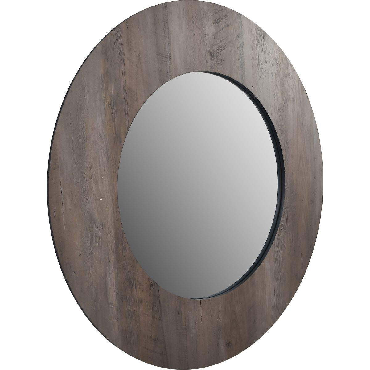Brown Wood Veneer Round Wall Mirror