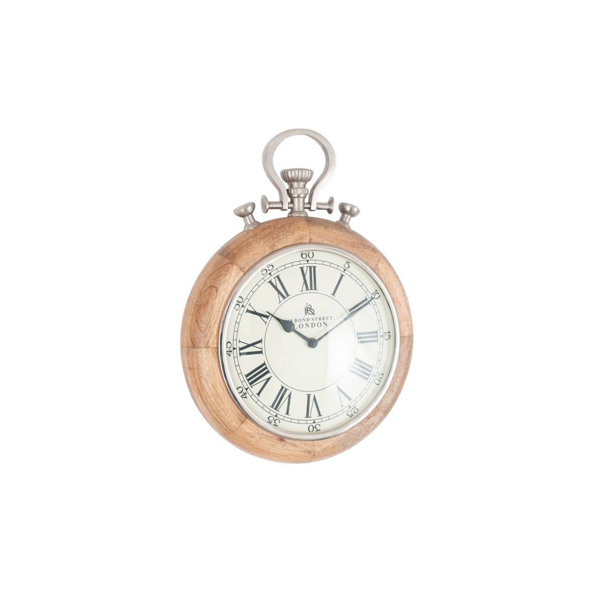 Nickel and Wood Stopwatch Wall Clock