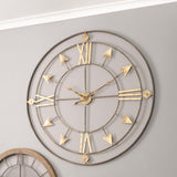 Antique Grey and Gold Metal Large Round Wall Clock