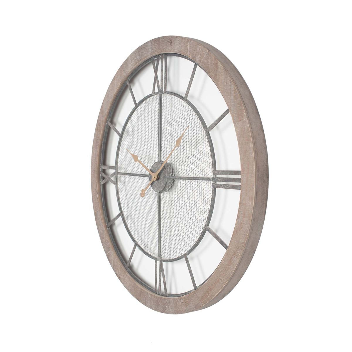 Natural Wood and Metal Round Wall Clock