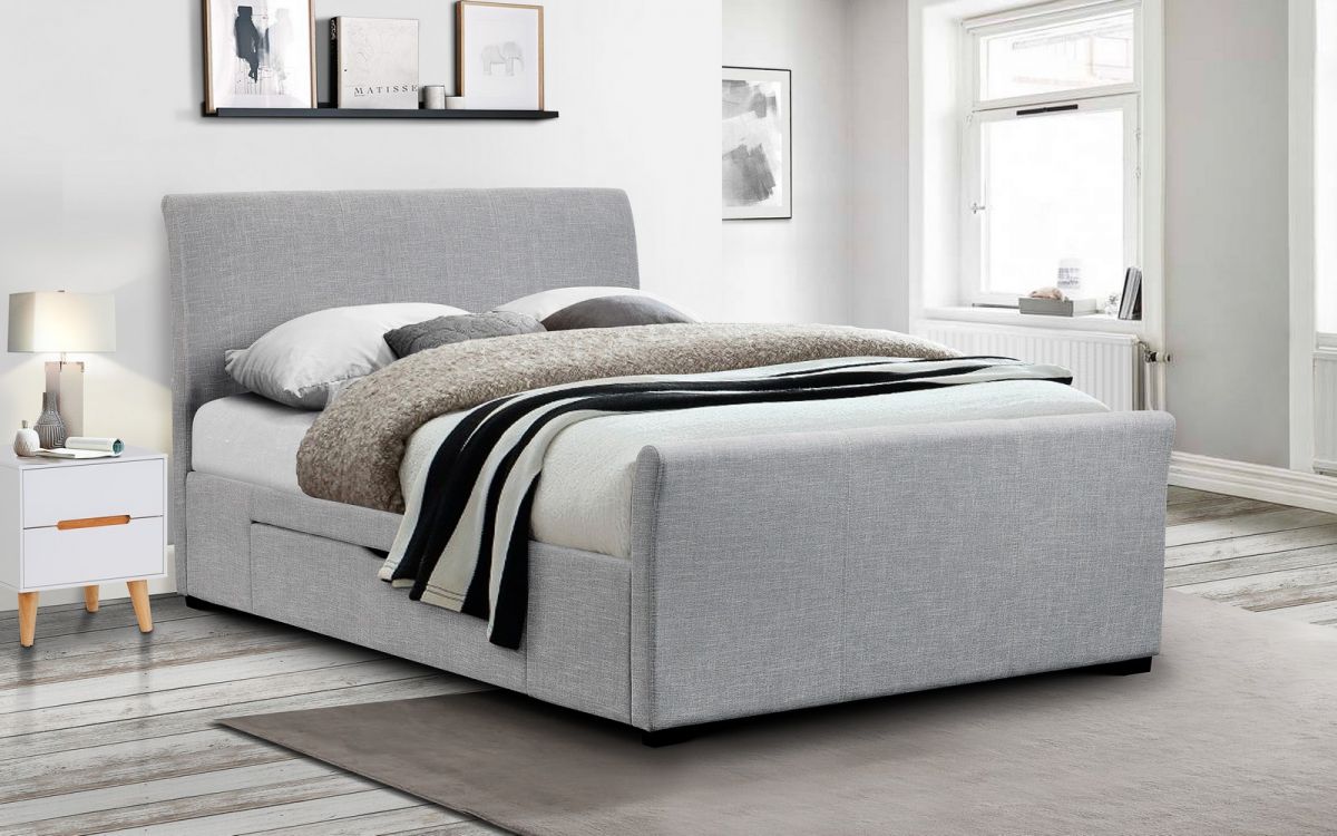 Capri Fabric Bed With Drawers Light Grey 150cm (King Size)