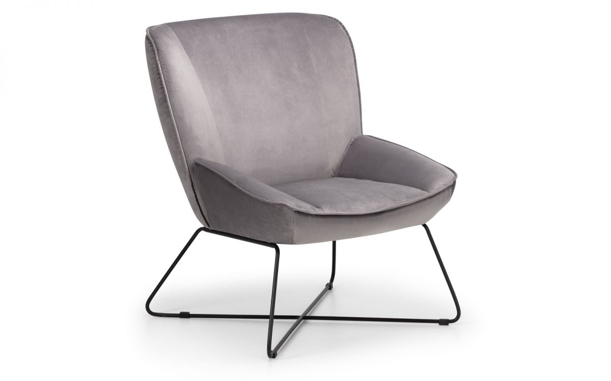 Mila Velvet Accent Chair With Stool - Grey