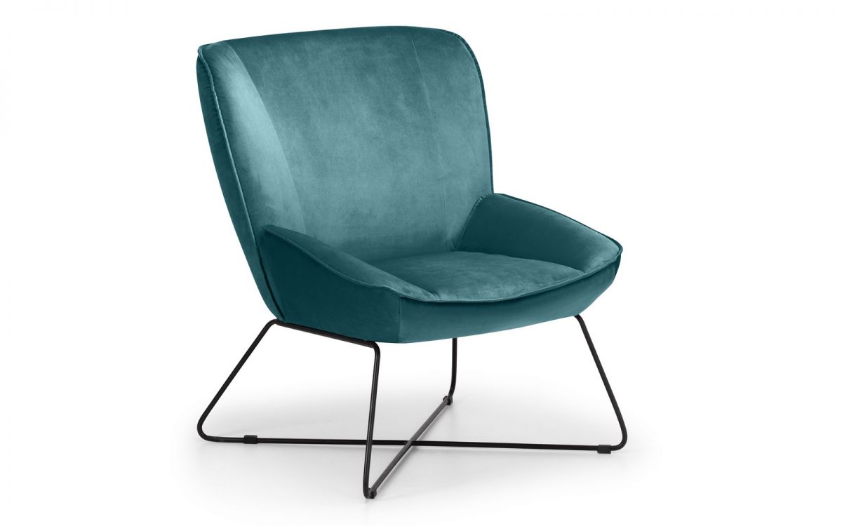 Mila Velvet Accent Chair With Stool - Teal